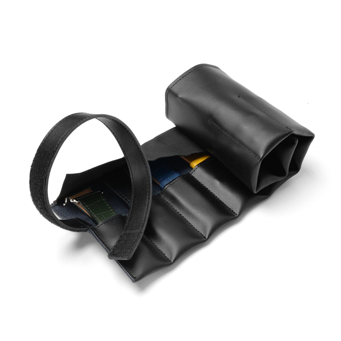 genuine-leather-watch-strap-organiser-roll-watch-band-storage-sleeve-black